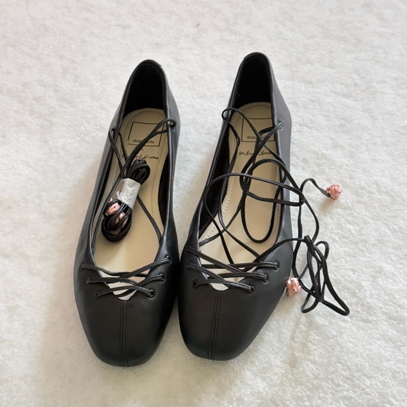 NEW Dolce Vita x For Love & Lemons Black Lace-Up Ballet Flats 8.5 Coquette - Picture 7 of 13